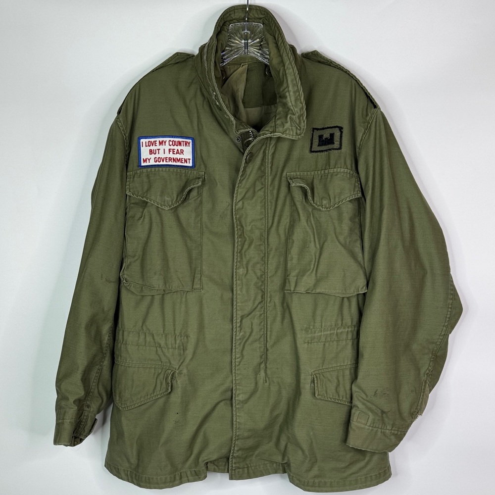 Vintage Green Military Field Jacket I Love My Country But Fear My Government